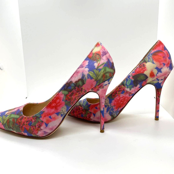 Liliana Pink Blue Jane Floral Closed Pointed Toe Heel Stiletto Size 9 - Picture 7 of 12